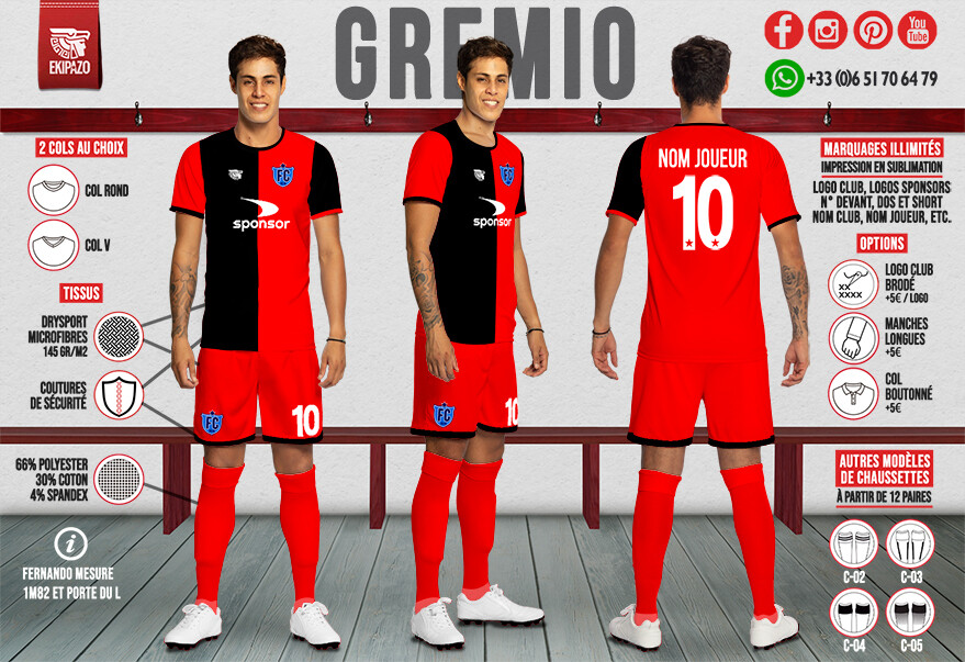 Maillot de Foot Rouge et Noir Gremio