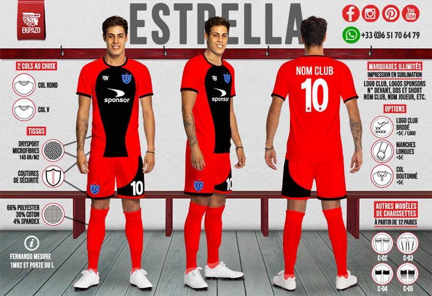 Maillot de Foot Rouge et Noir Estrella