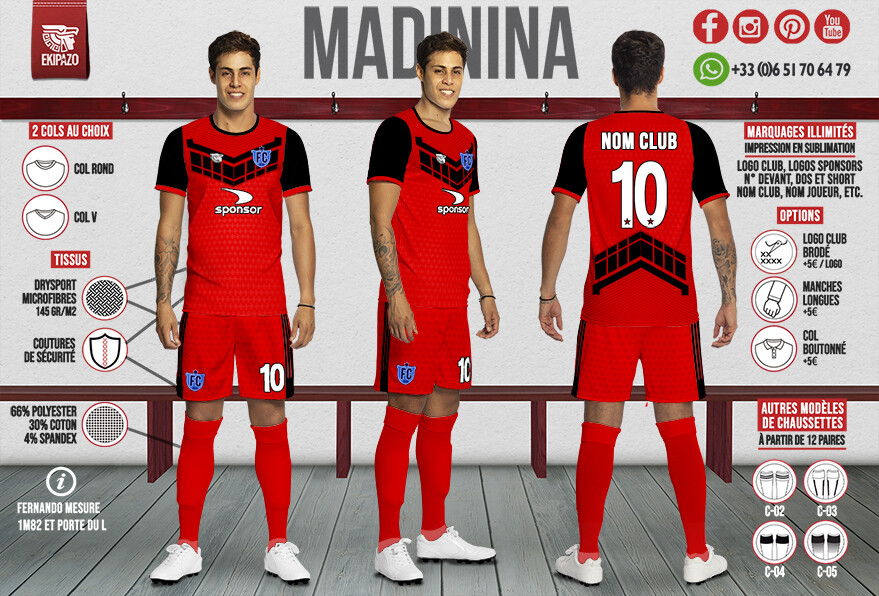 Maillot de Foot Rouge et Noir Madinina