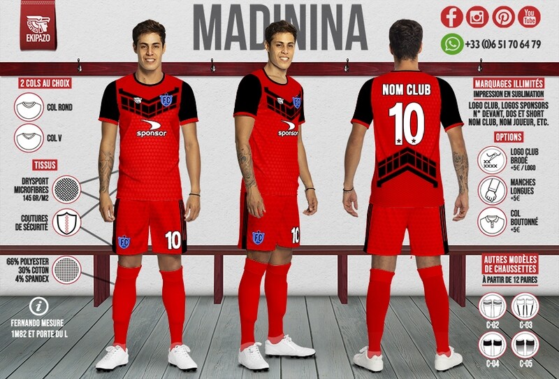 Maillot de Foot Rouge et Noir Madinina