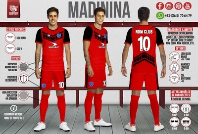 Maillot de Foot Rouge et Noir Madinina