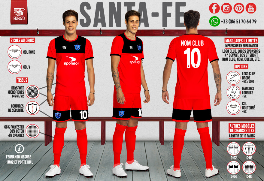 Maillot de Foot Rouge et Noir Santa Fe