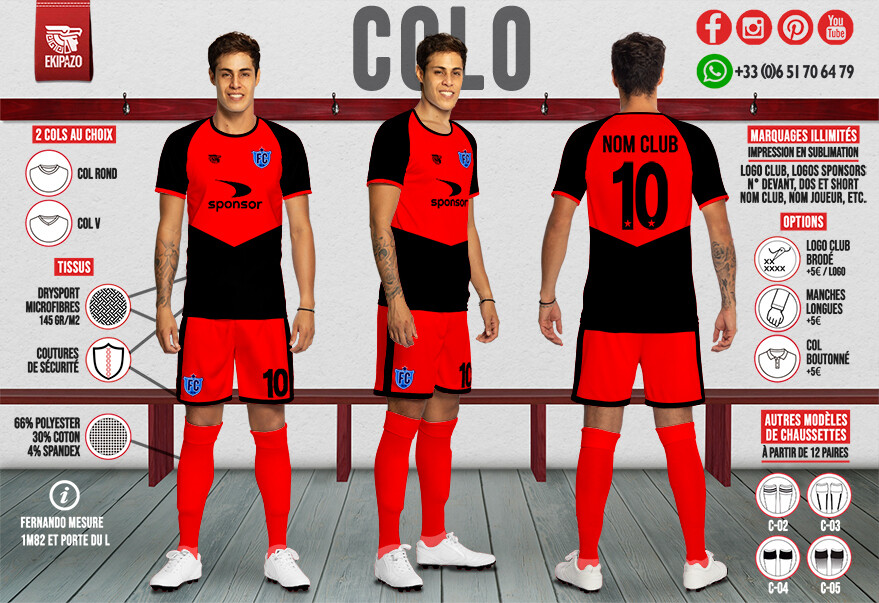 Maillot de Foot Rouge et Noir Colo