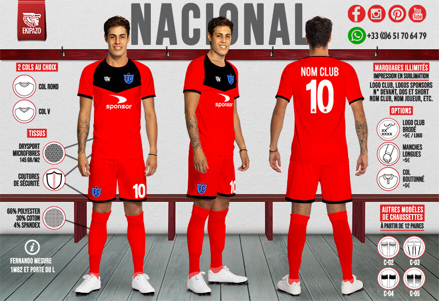 Maillot de Foot Rouge et Noir Nacional