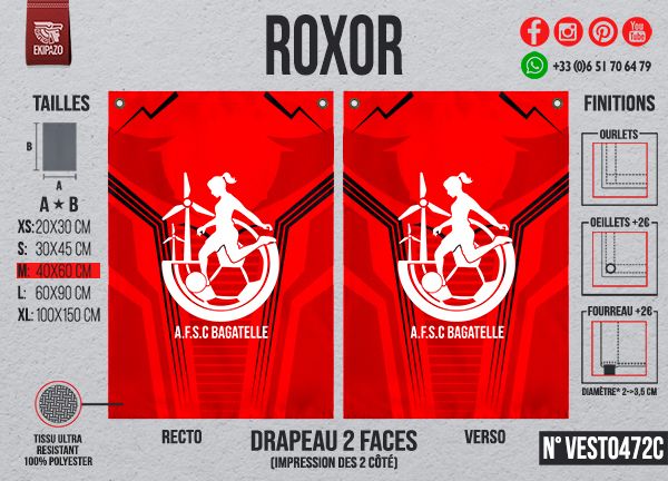 Lot 2 Drapeaux + 2 Fanions + 2 Sacs en tissu