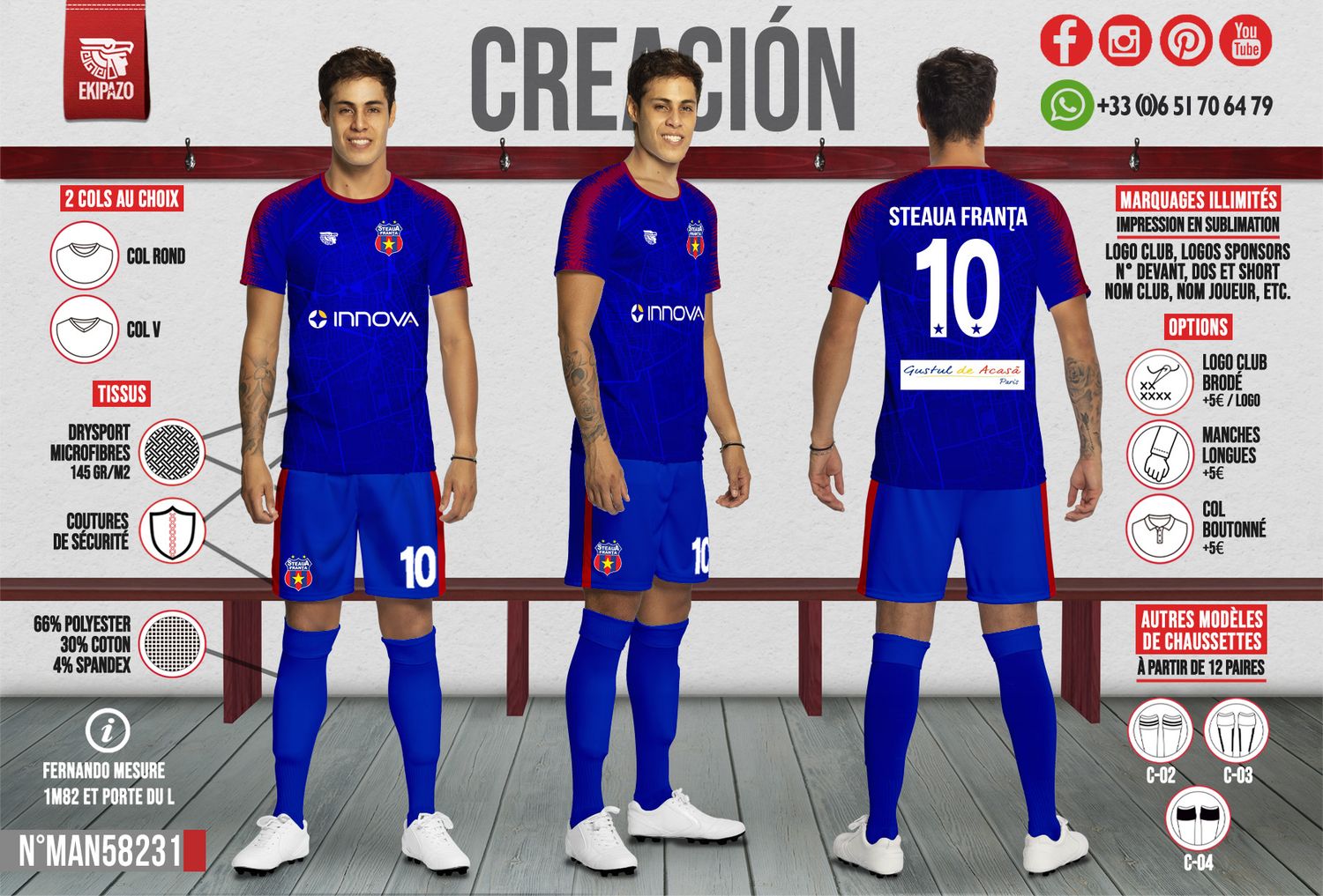 Lot de 25 maillots+shorts+ 1 brassard+ 1 veste+maillot sans numero