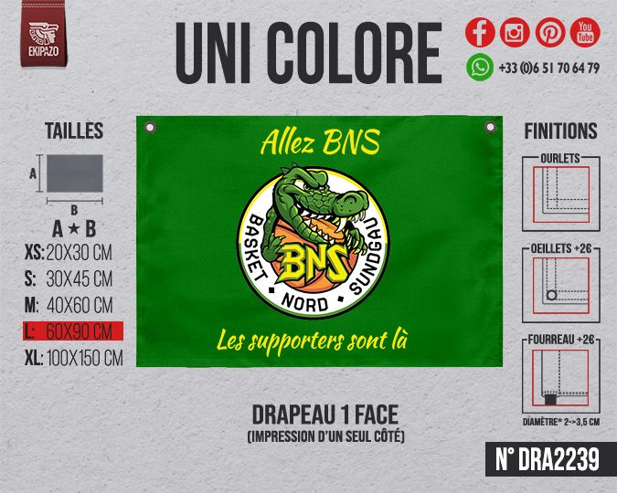 1 drapeau en L seulement recto finition oeillets supérieurs