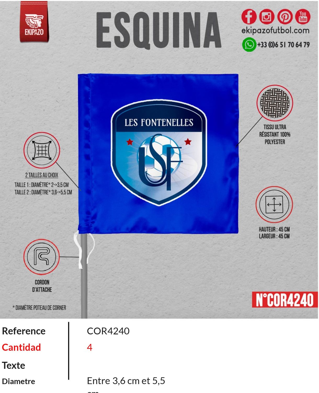 1 drapeau de corner en taille 2
