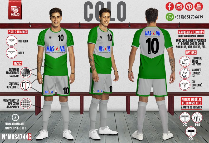 Lot de 15 ensembles dont 1 gardien (logo sponsor dos au dessus)