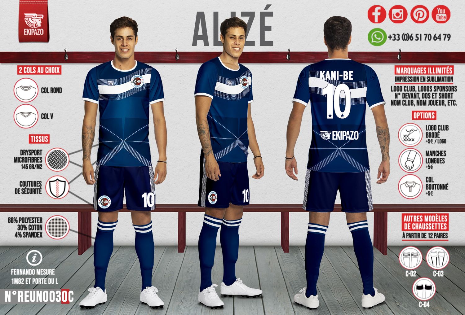 22 ensembles maillot short chaussettes + 5 paires chaussettes + 2 gants.