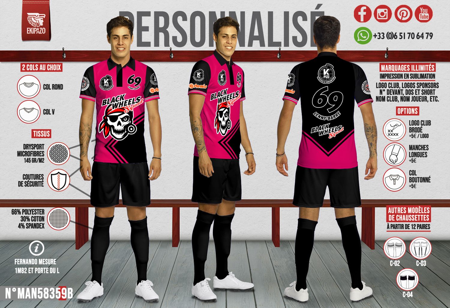 Lot de 15 maillots avec col bouton