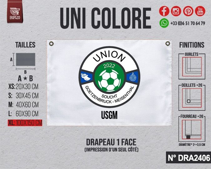 1 drapeau en XL avec oeillets en haut