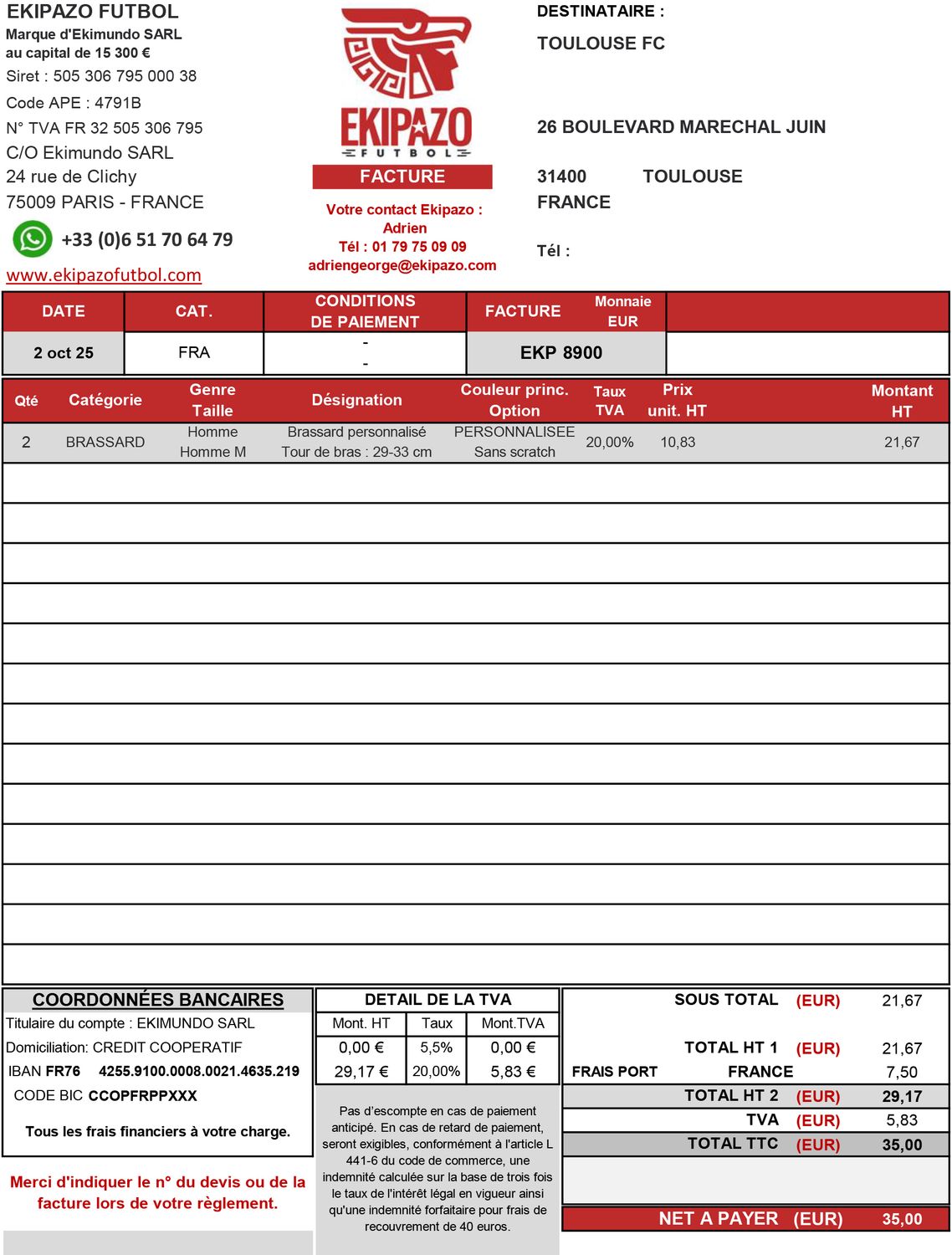Paiement facture 8900