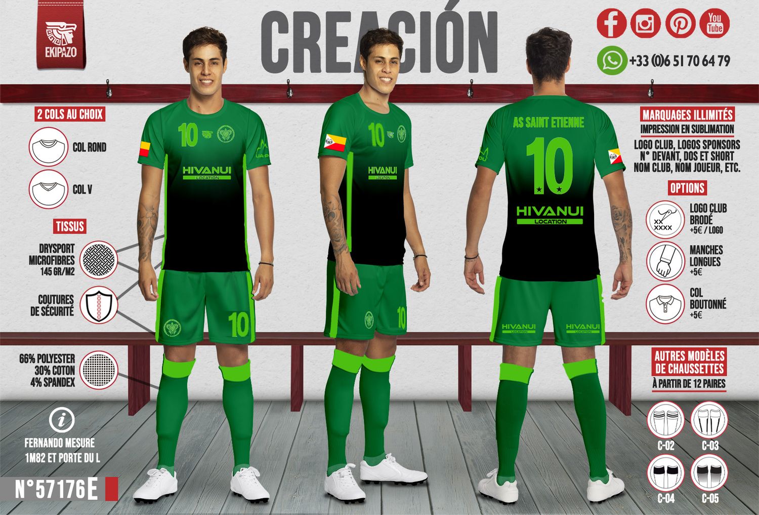 Lot de 19 ensembles maillots shorts chaussettes dont 1 gardien