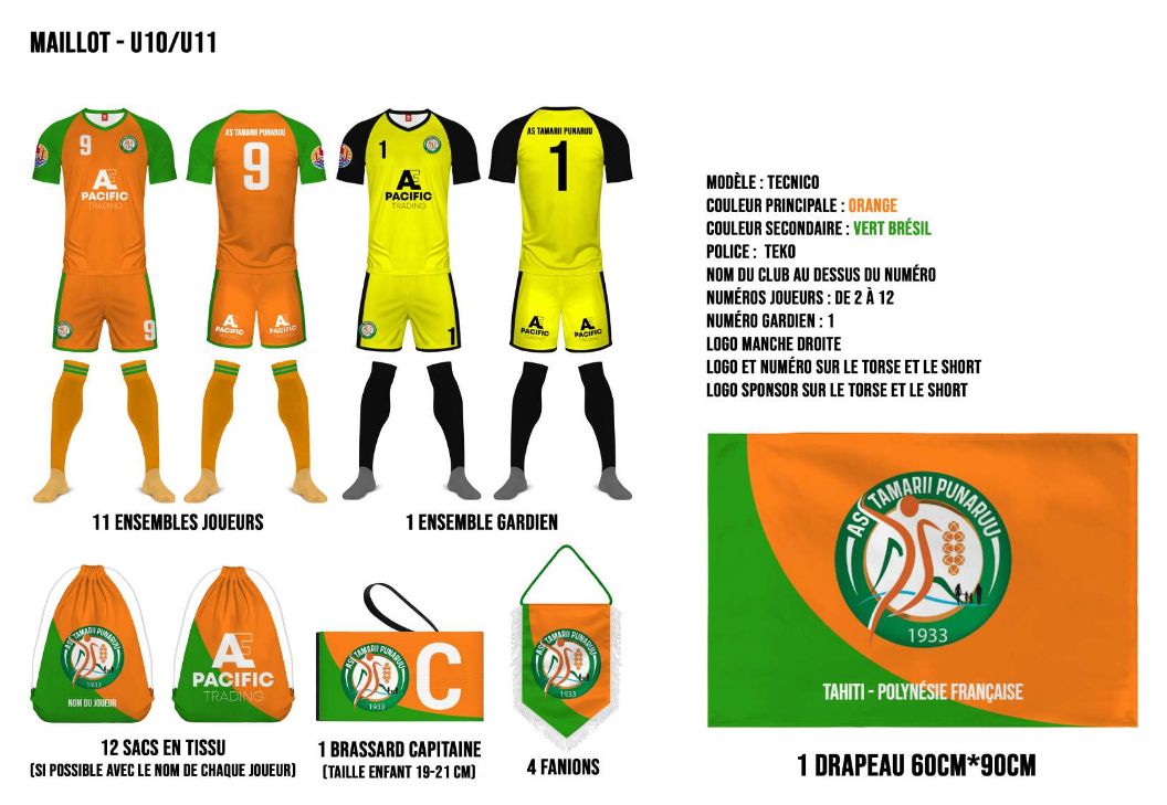 Pack 12 maillot short chaussettes + 4 fanions + 1 brassard +  1 drapeau + 12 sacs