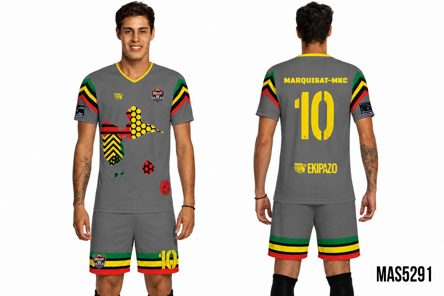 Lot de 16 ensembles maillot short chaussettes livrés en Guadeloupe avant le 1er Juillet
