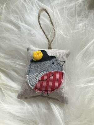 Addurn Deunydd Nadolig - Robin Goch