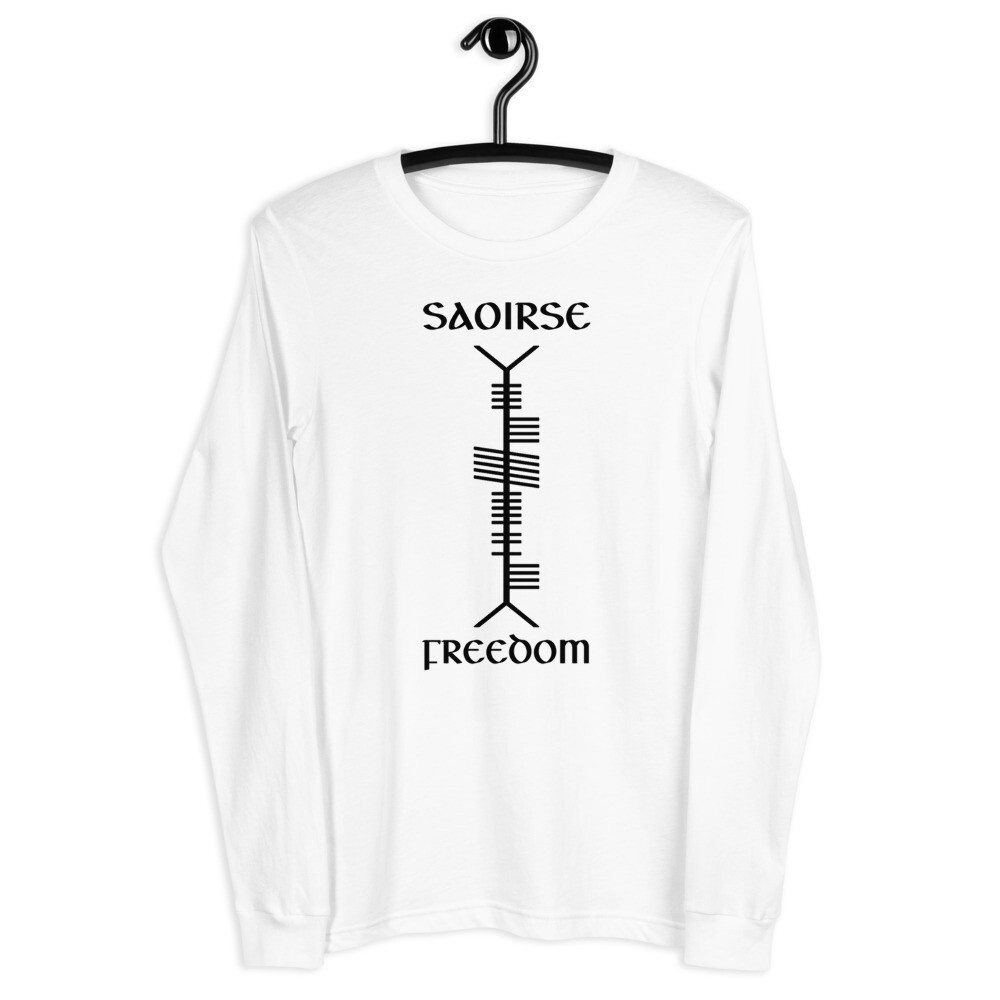 Ogham &quot;Saoirse–Freedom&quot; Unisex Long Sleeve Tee