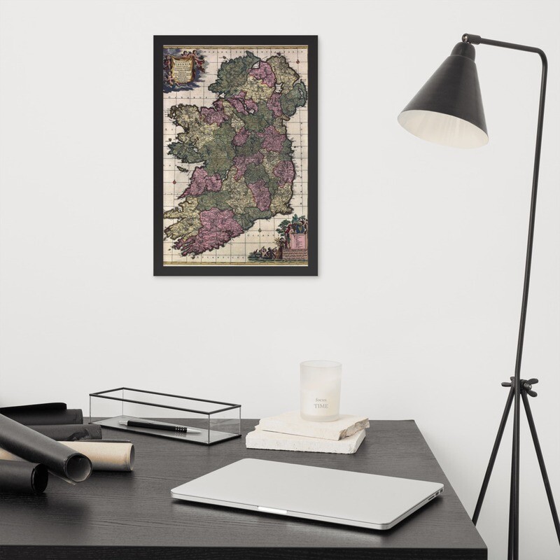 1700s Vintage Irish Map | Framed Poster Size A3