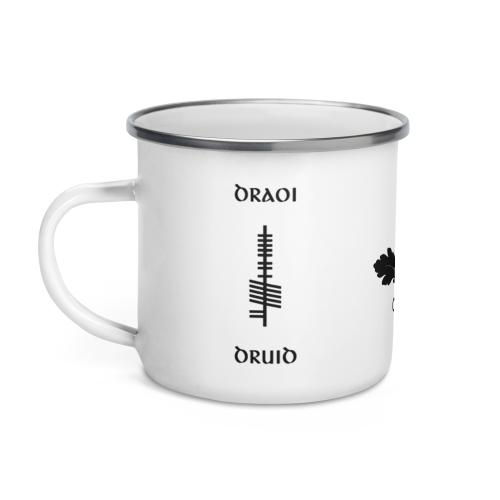 Ogham Enamel Mug "Draoi–Druid" + Oak Leaves