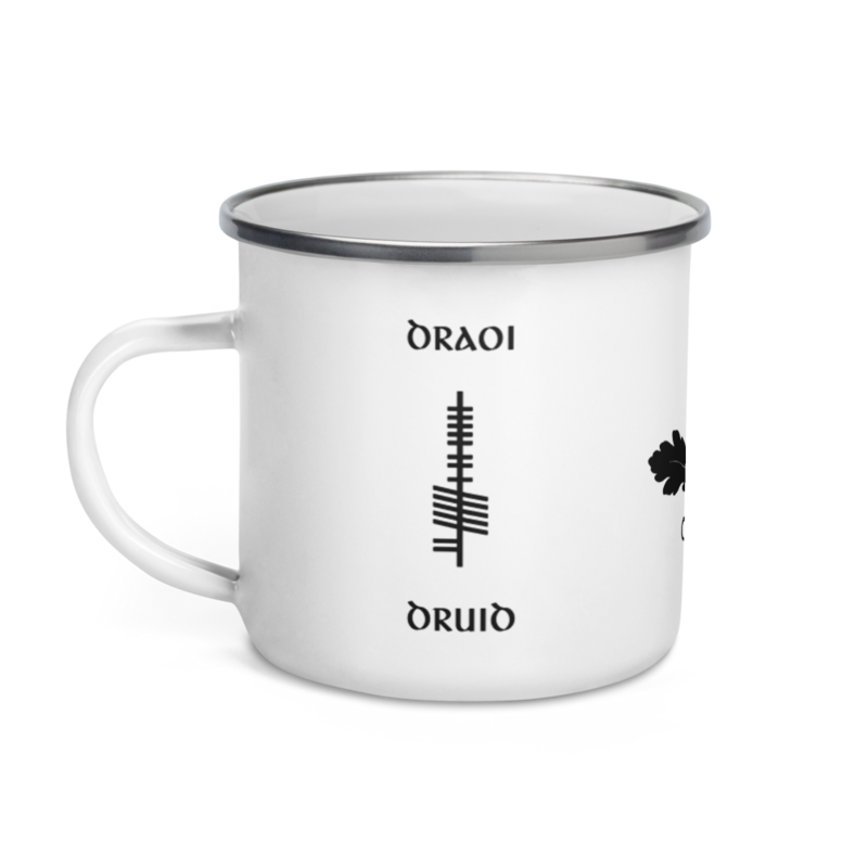 Ogham Enamel Mug "Draoi–Druid" + Oak Leaves