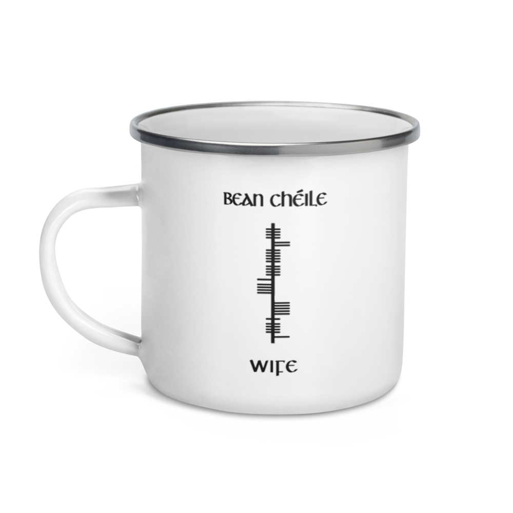 Ogham Enamel Mug "Bean Chéile–Wife"