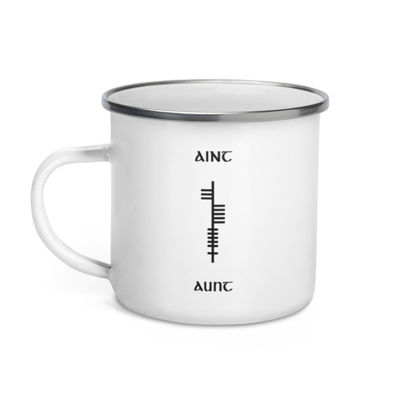 Ogham Enamel Mug "Aint–Aunt"