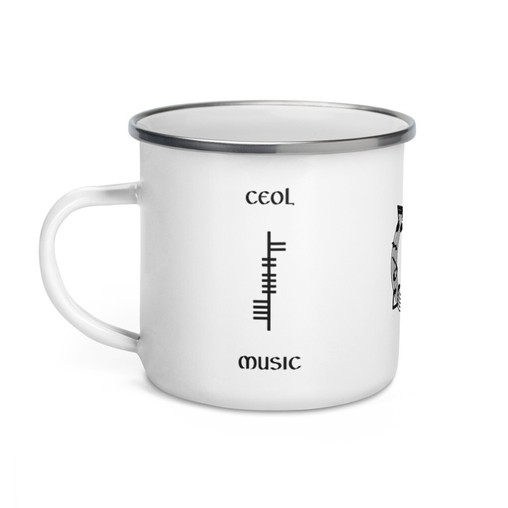 Ogham Enamel Mug "Ceol–Music" + Music Notes Symbols