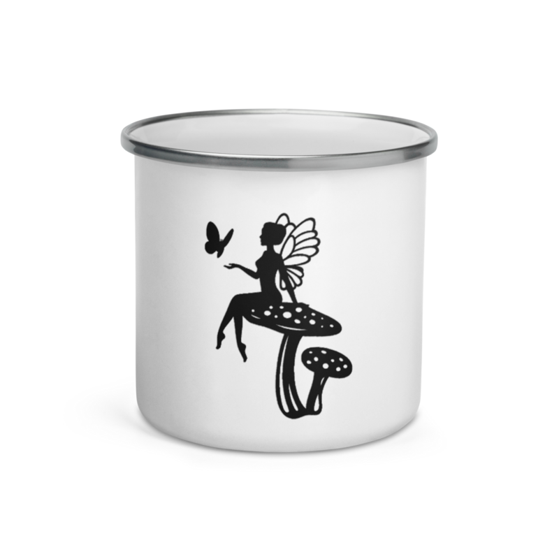Ogham Enamel Mug "Síog–Fairy" + Fairy Silhouette