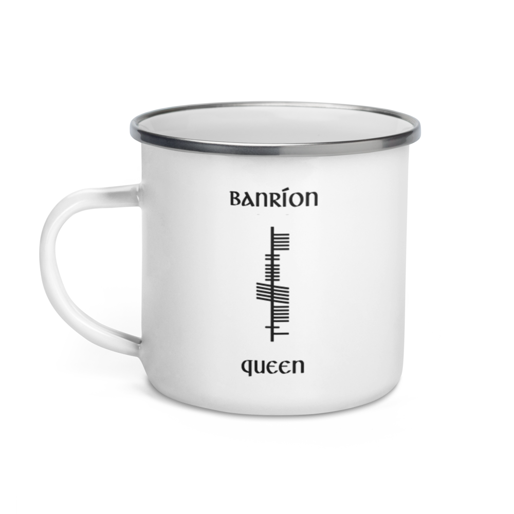Ogham Enamel Mug "Banríon–Queen"
