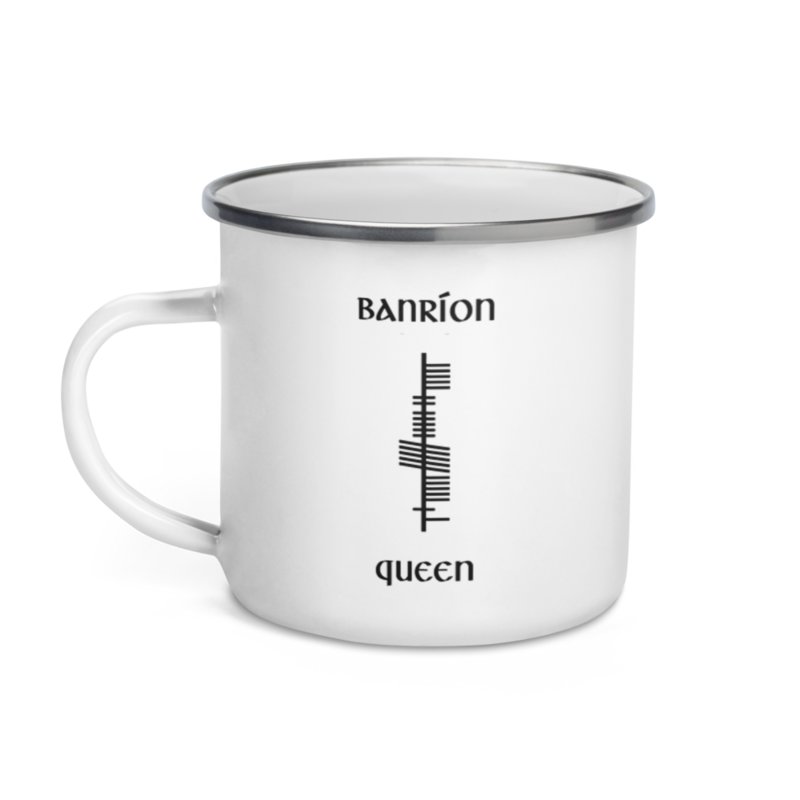 Ogham Enamel Mug "Banríon–Queen"