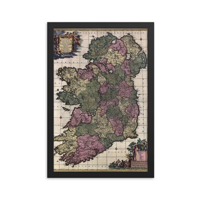 1700s Vintage Irish Map | Framed Poster Size A3