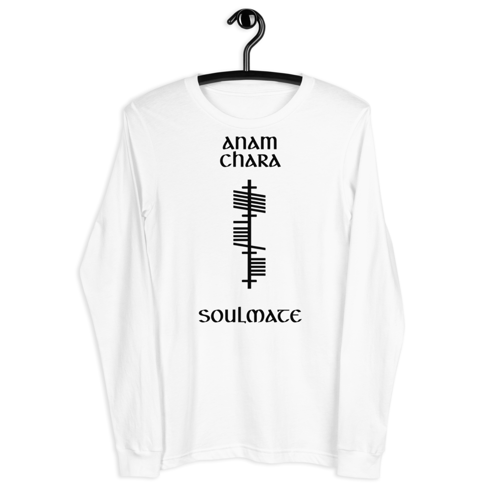 Ogham &quot;Anam Chara–Soulmate&quot; | White Unisex Long Sleeve Tee