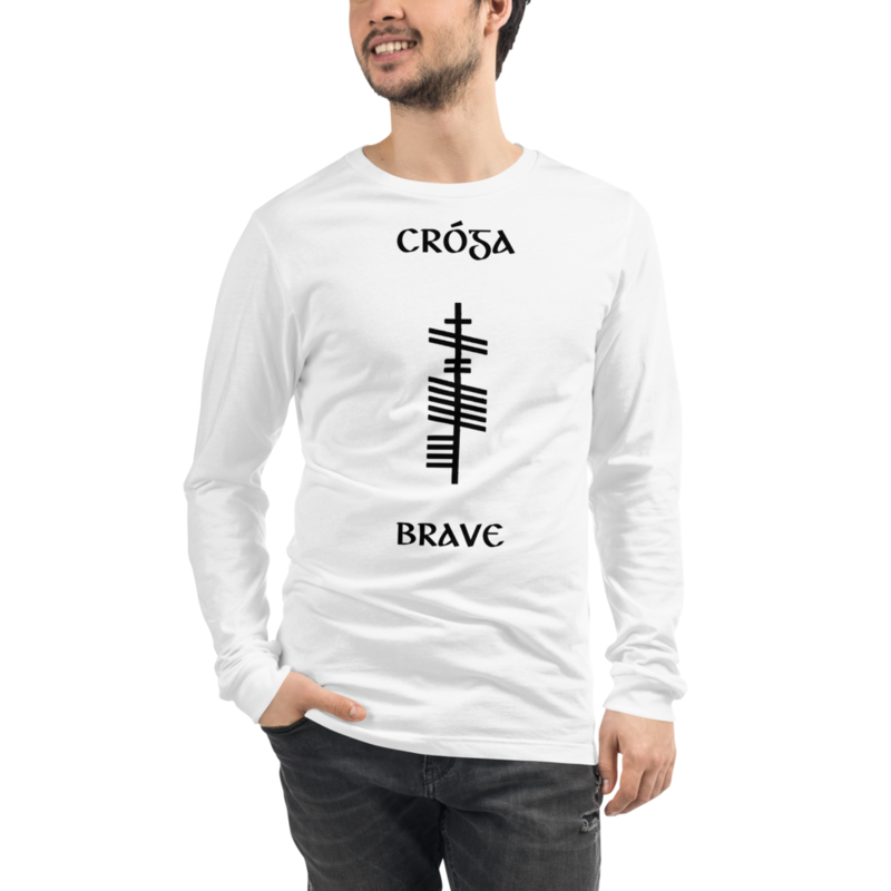 Ogham "Cróga–Brave" | White Unisex Long Sleeve Tee
