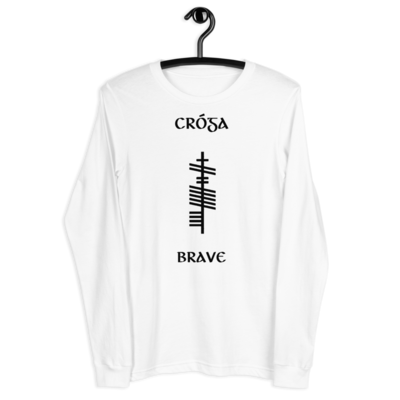 Ogham &quot;Cróga–Brave&quot; | White Unisex Long Sleeve Tee
