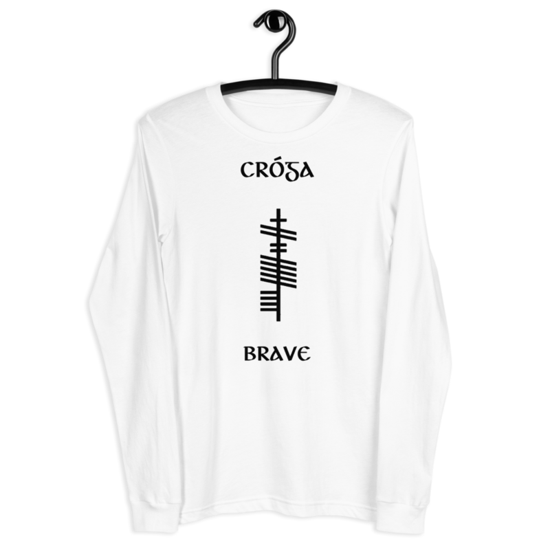 Ogham "Cróga–Brave" | White Unisex Long Sleeve Tee