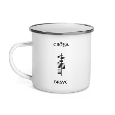 Ogham Enamel Mug "Cróga–Brave"