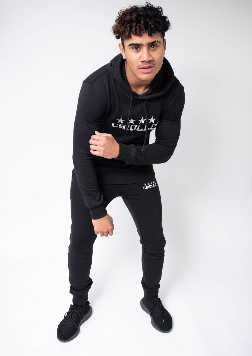 Black CRIOLLO Tracksuit with Ice White Embroidery