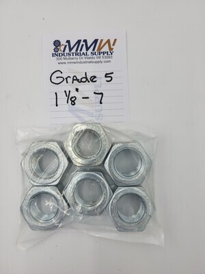 1 1/8-7 - FINISHED HEX NUT - GRD 5 - ZINC PLATED - UNC
