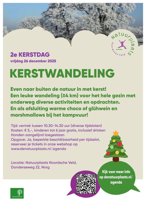 Kerstwandeling 2e kerstdag 2025 vertrek tussen 11.30-12.00 uur