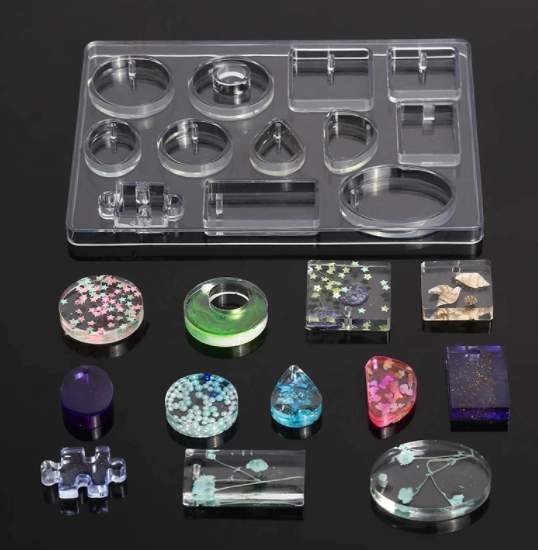 Silicone Casting Mold For DIY Resin Jewelry Pendants 12 Shapes Silicone Casting Mold Tools For Clay Epoxy Resin