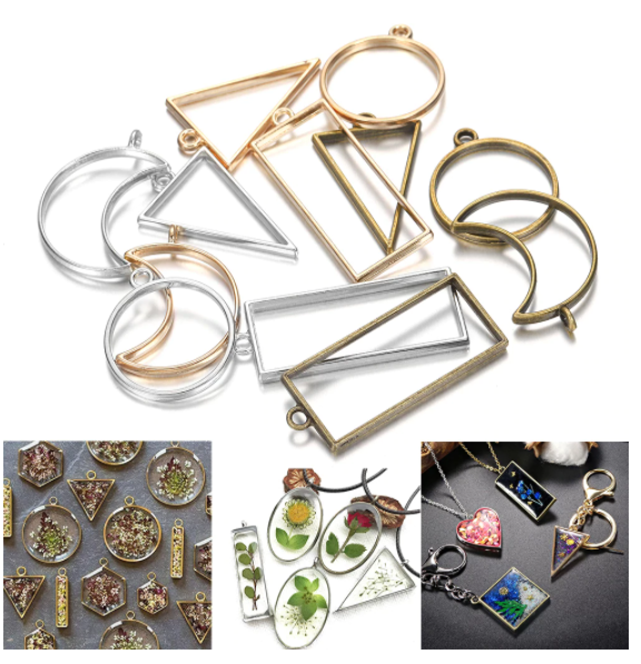 11pcs/lot Border Mold Bronze KC Gold Rhodium Geometric Hollow Metal Frame Bezel Epoxy Resin Pendant Tray For DIY Jewelry Making