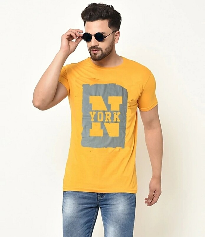 Smartees Printed men round neck yellow T-Shirt