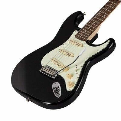 RIDER-RETRO-R BK
Double cutaway electric guitar with 3 single coils and vintage tuners (Wilkinson equipped, eco-rosewood fretboard)