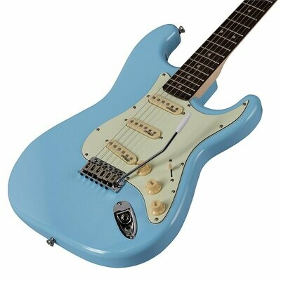 RIDER-RETRO-R DB
Double cutaway electric guitar with 3 single coils and vintage tuners (Wilkinson equipped, eco-rosewood fretboard)