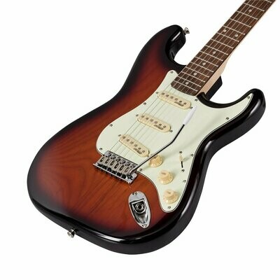 RIDER-RETRO-R TSB
Double cutaway electric guitar with 3 single coils and vintage tuners (Wilkinson equipped, eco-rosewood fretboard)