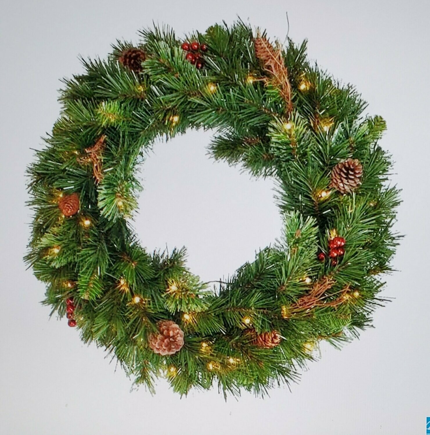 36-in Pre-Lit Outdoor Battery-Operated Green Pine Artificial Christmas Wreath with White Warm LED Lights