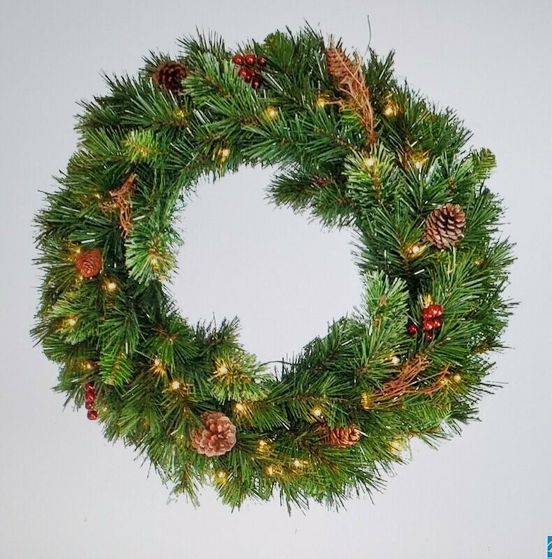 36-in Pre-Lit Outdoor Battery-Operated Green Pine Artificial Christmas Wreath with White Warm LED Lights