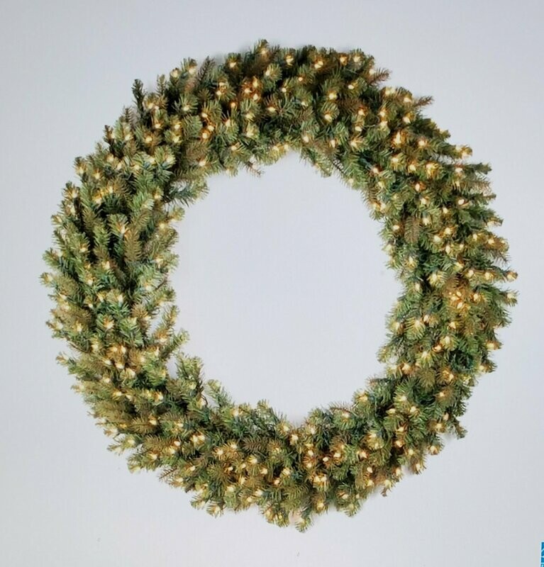 48-in Pre-Lit Outdoor New Green Douglas Fir Artificial Christmas Wreath with White Warm LED Lights