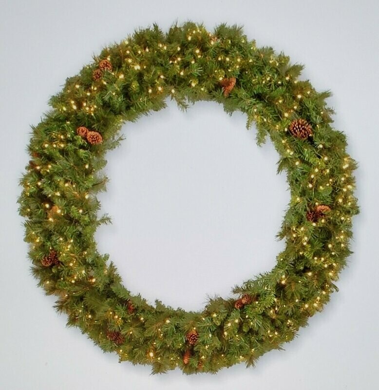 60-in Pre-Lit Outdoor Green Spruce Artificial Christmas Wreath with White Warm LED Lights